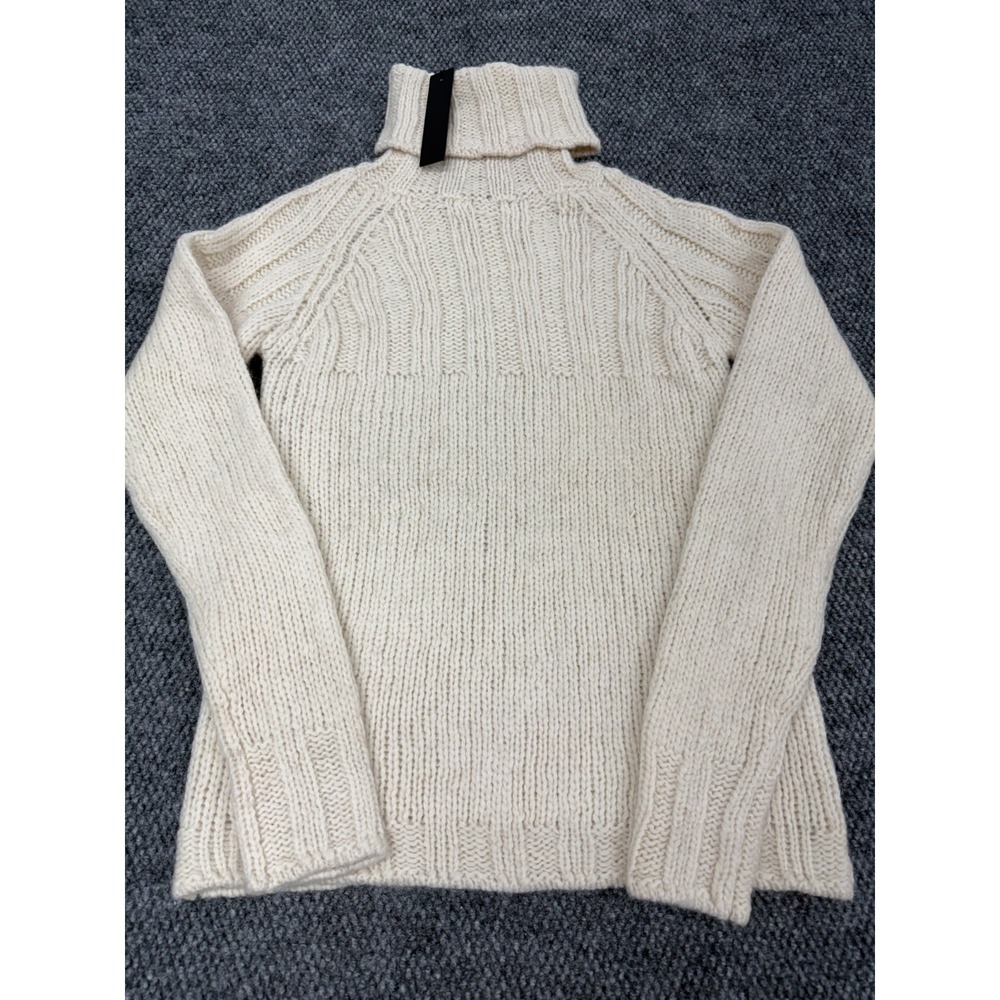 Barbara Bui Women's Large Alpaca Silk Wool Knit Turtleneck Sweater Beige Italy